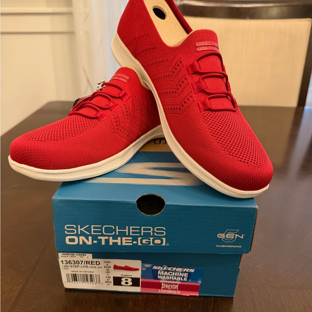 Skechers Women’s Go Step Lite - True Joy Red Knit Sneakers